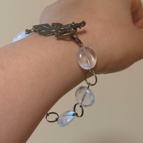 2/20, Natural Clear Quartz Bracelet, Genuine Gemstone + Bronze Grape Leaf - Picture 14 of 14